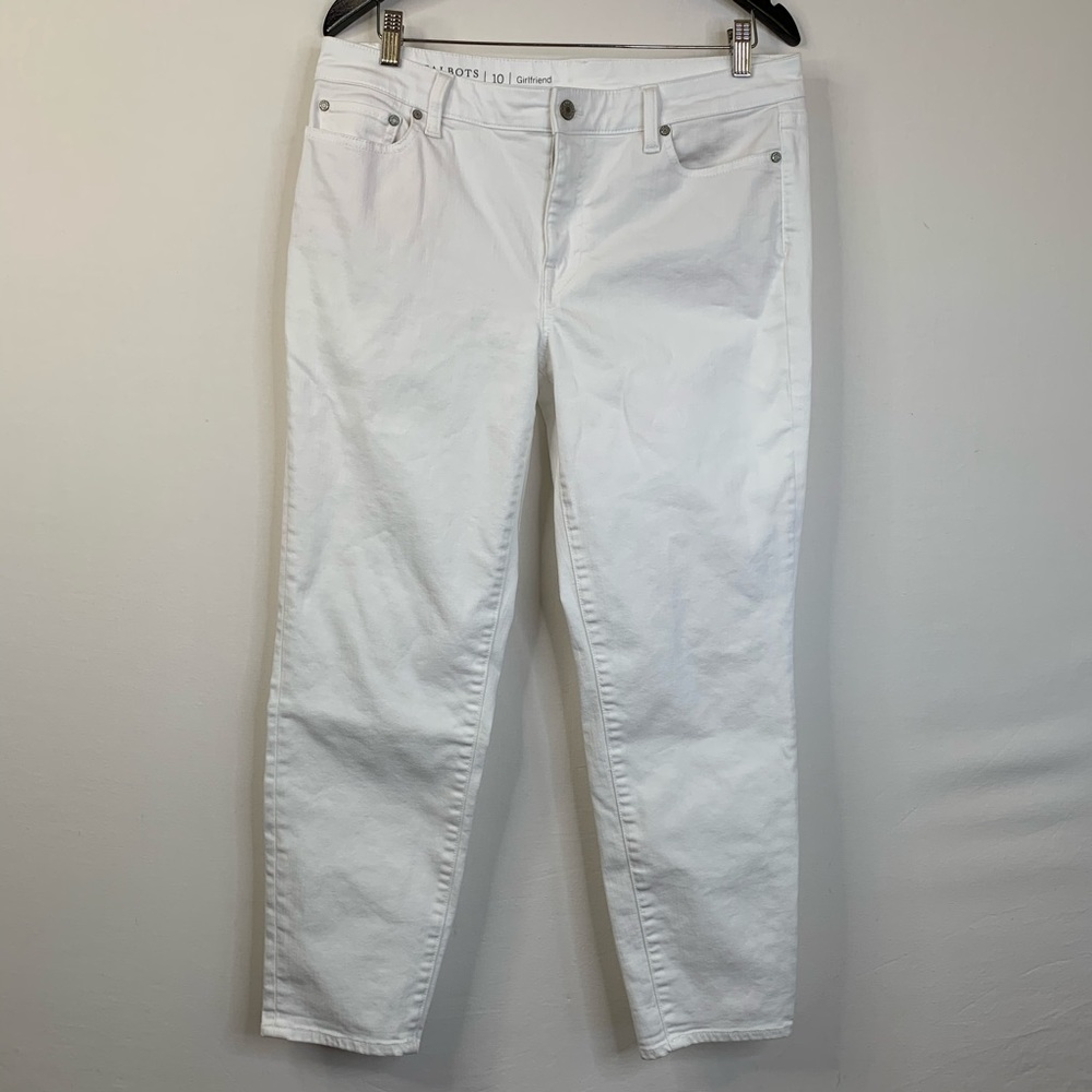 Talbots white cropped girlfriend jeans.